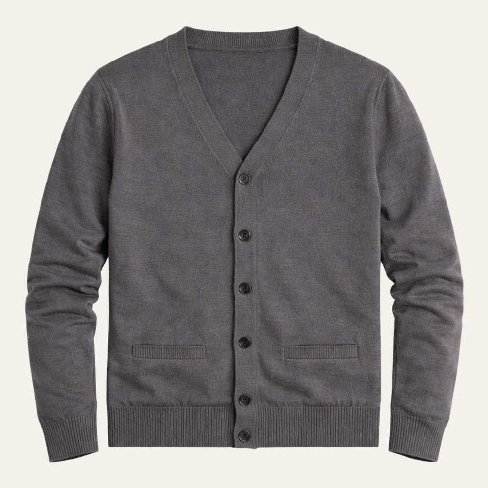 Men's Fine-Knit V-Neck Cardigan, Six-Button Slit-Pocket Sweater