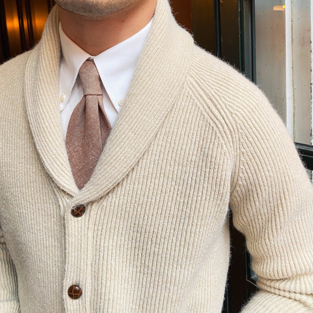 Men's Fine-Rib Shawl-Collar Cardigan, Two Patch Pockets