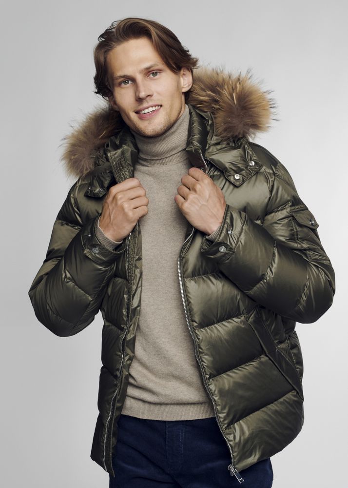 Men's Padded Hooded Puffer Jacket, Faux-Fur Trim Winter Coat