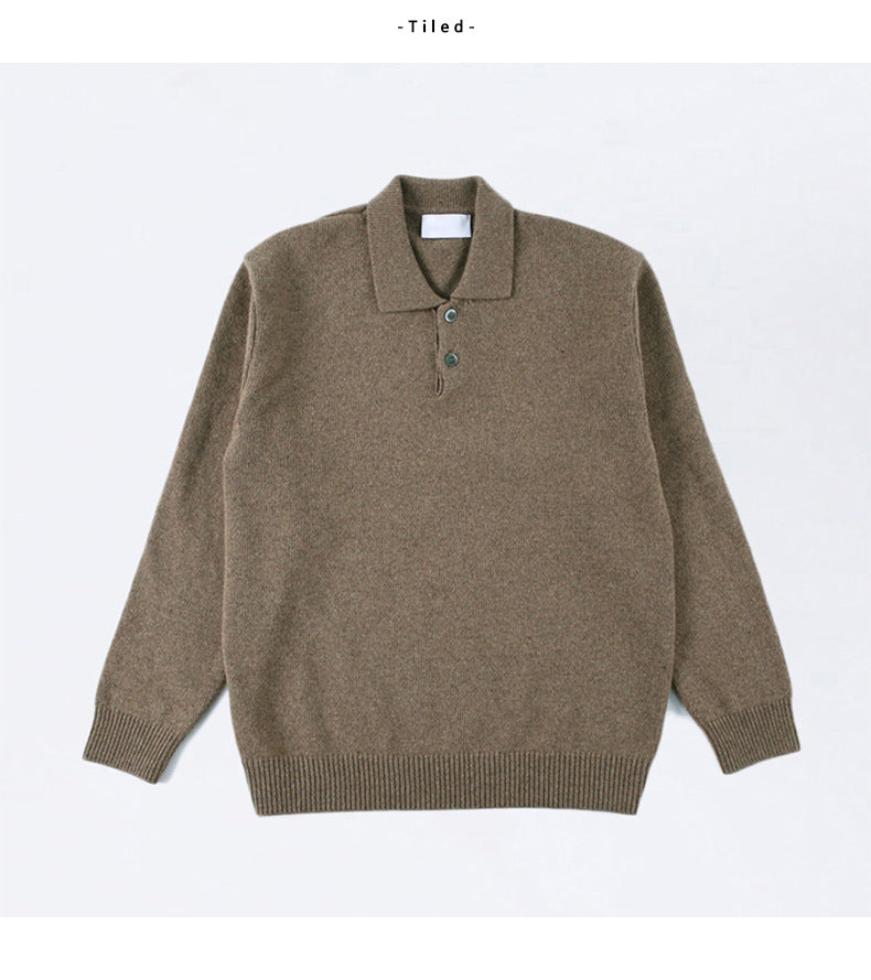Men's Brushed-Knit Polo Sweater, Wide-Collar Relaxed Pullover
