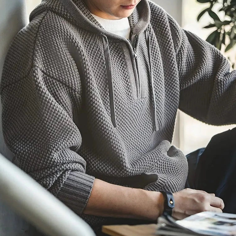 Men's Fleece Drawstring Hoodie, Winter-Weight Knit Zip Sweatshirt