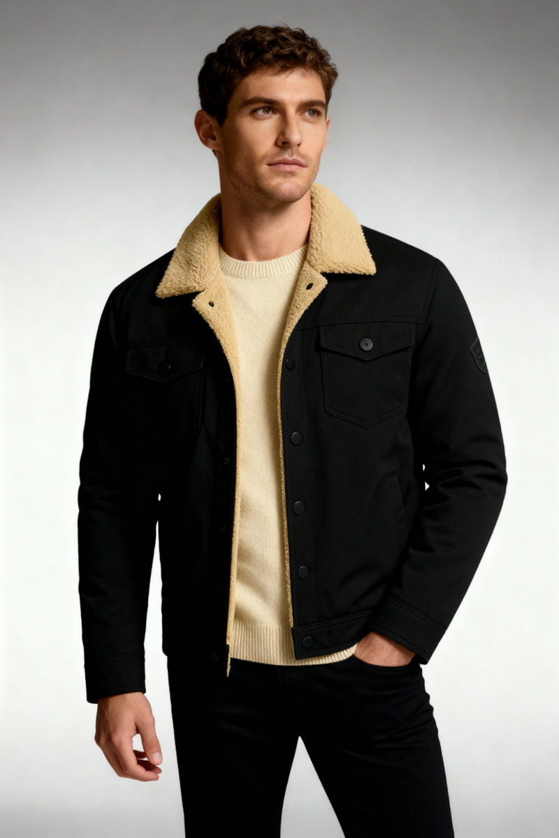 Men's Sherpa-Collar Trucker Jacket, Snap-Front Everyday Coat