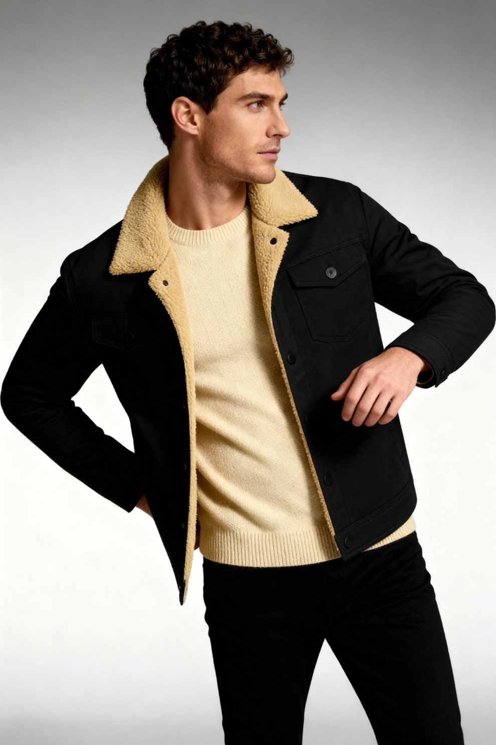 Men's Sherpa-Collar Trucker Jacket, Snap-Front Everyday Coat