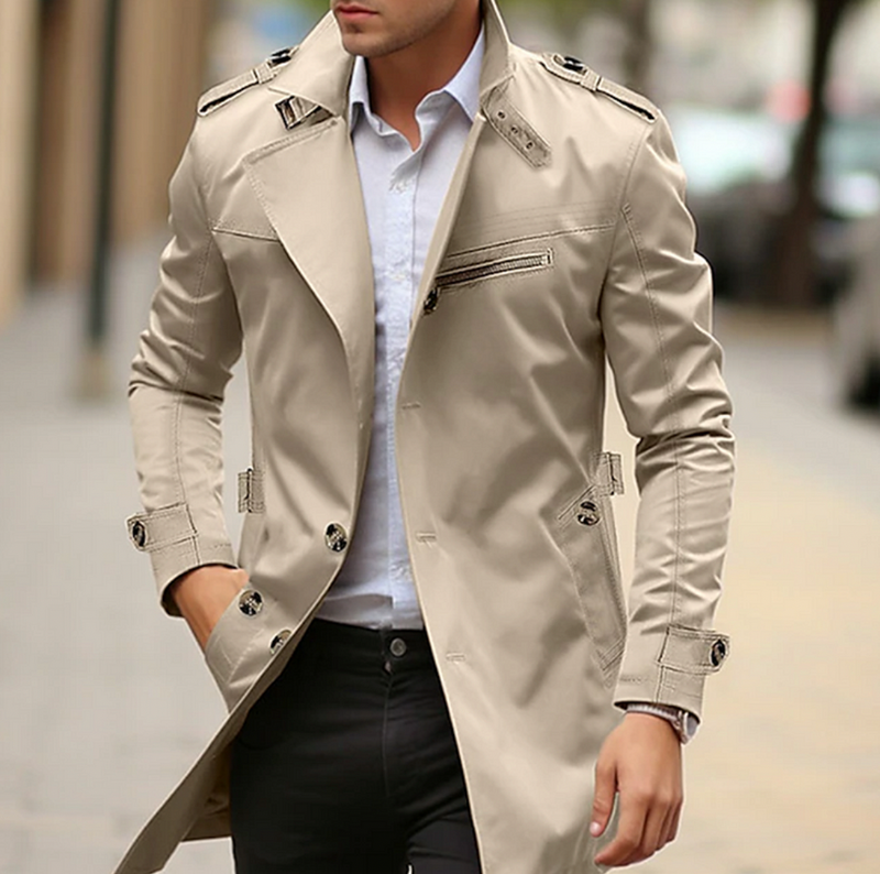 Men's Knit Double-Breasted Winter Coat, Everyday Woven Longline Jacket