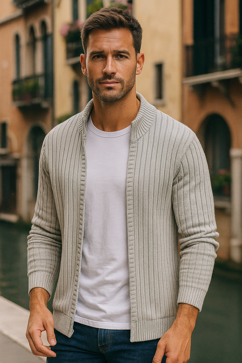 Men's Ribbed Open Cardigan, Cold-Weather Knit-Blend Front-Button Sweater