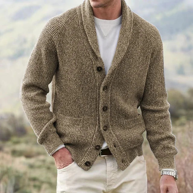 Men's Flecked Shawl-Collar Cardigan, Five-Button Knit