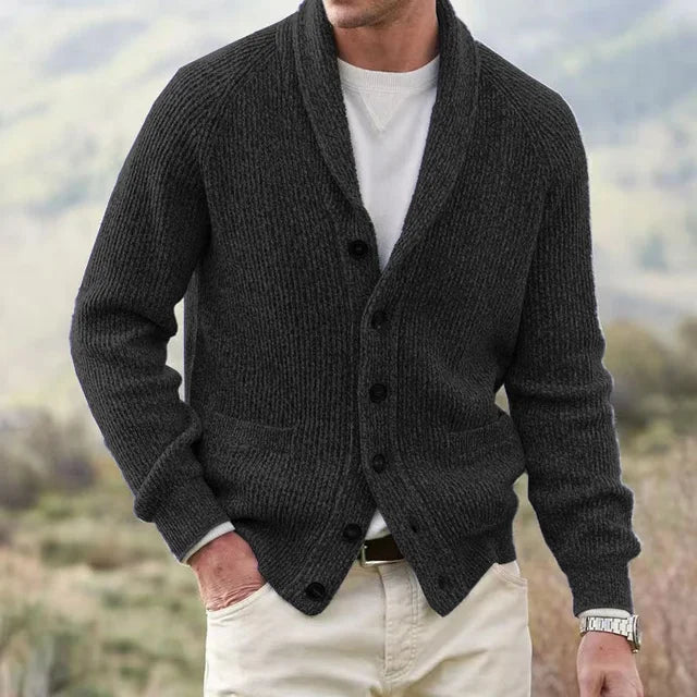 Men's Flecked Shawl-Collar Cardigan, Five-Button Knit