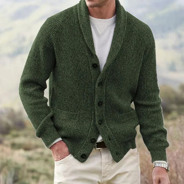 Men's Flecked Shawl-Collar Cardigan, Five-Button Knit