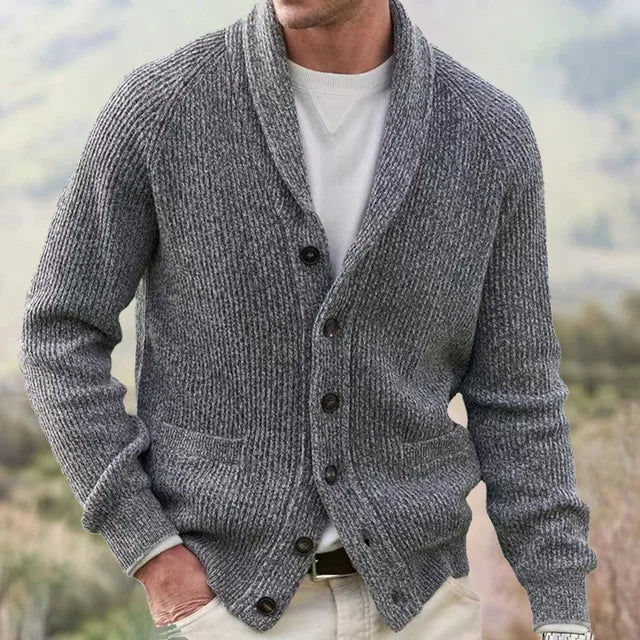 Men's Flecked Shawl-Collar Cardigan, Five-Button Knit
