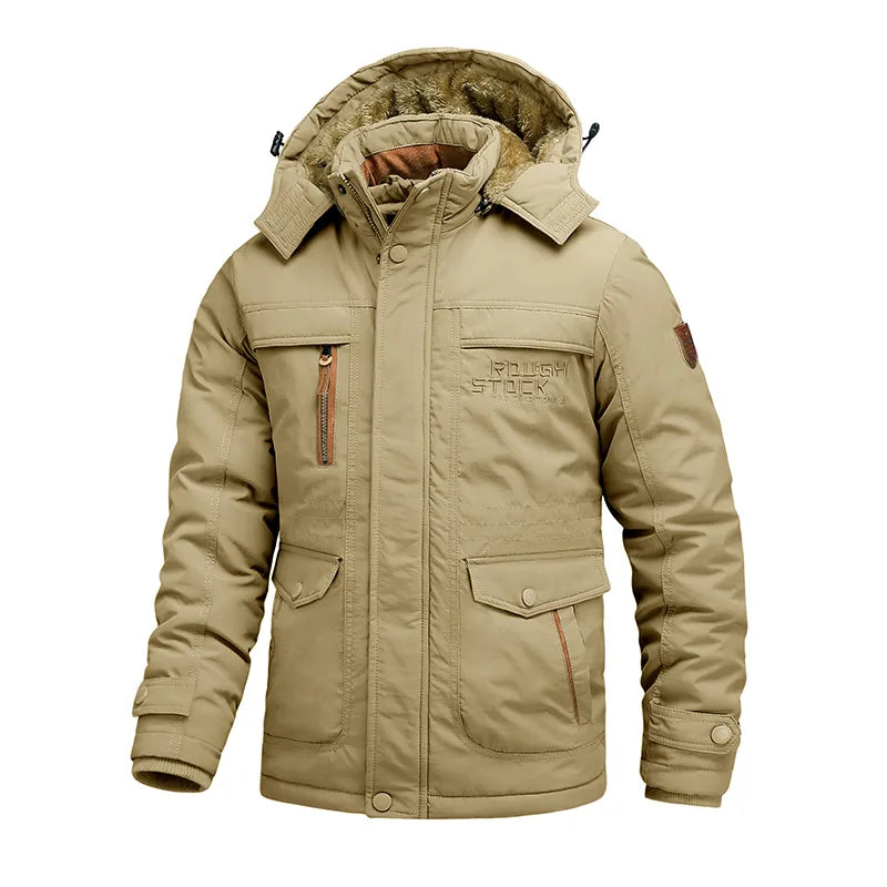 Men's Padded Fleece-Lined Parka, Detachable-Hood Winter Jacket