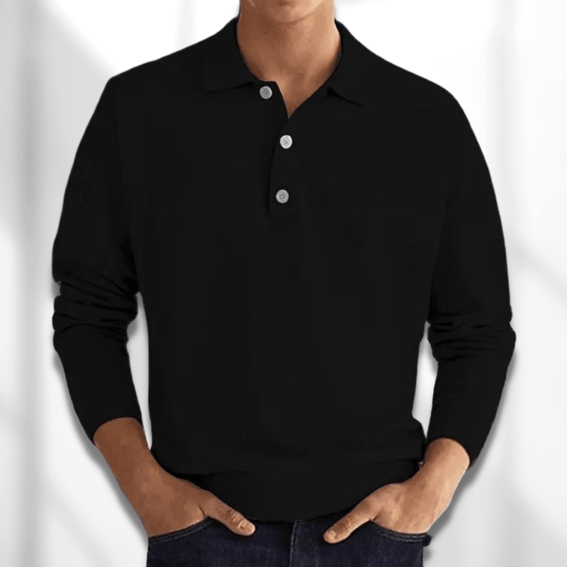 Men's Smooth-Knit Long-Sleeve Polo, Relaxed Drop-Shoulder Sweater