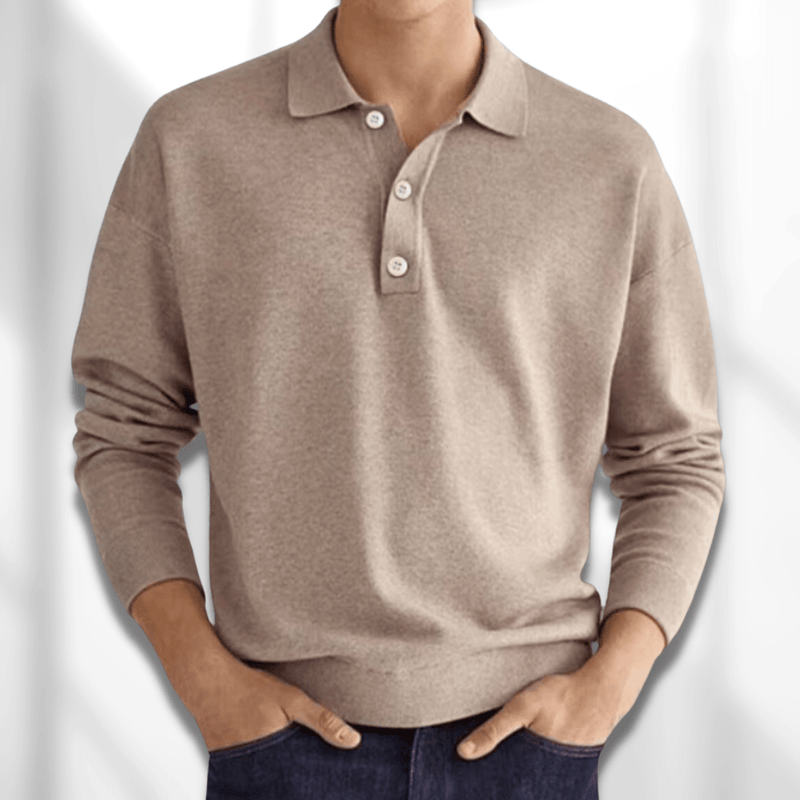 Men's Ribbed Polo Pullover, Cold-Weather Knit-Blend Sweater Top