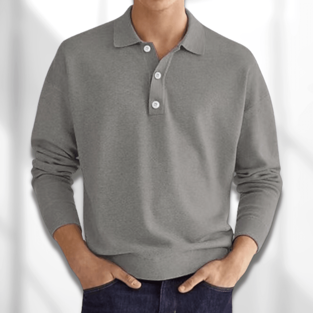 Men's Smooth-Knit Long-Sleeve Polo, Relaxed Drop-Shoulder Sweater
