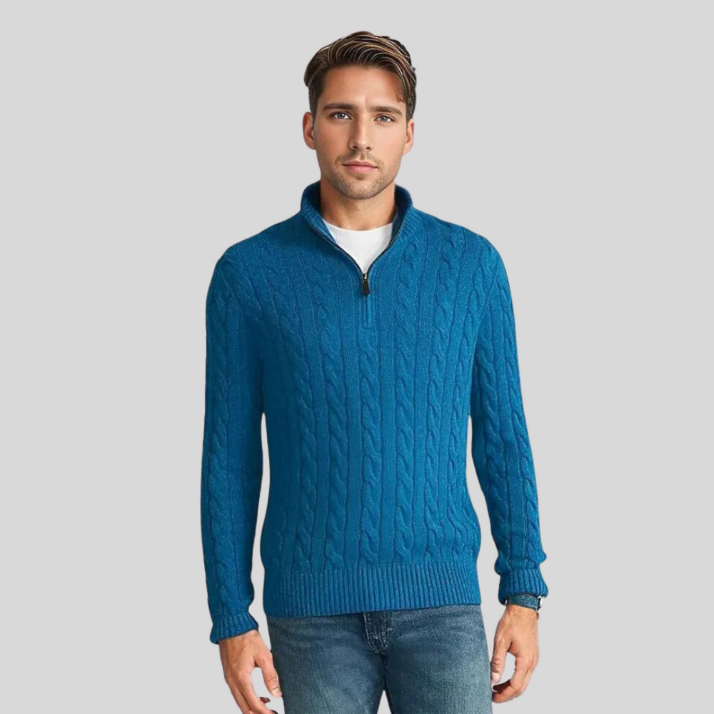 Men's Cable-Knit Quarter-Zip Pullover, Slim Stand-Collar Sweater