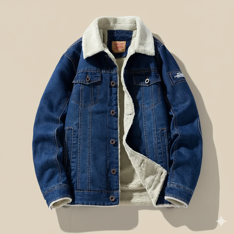 Men's Denim Button-Front Utility Jacket, Mid-Weight Sherpa Layering Coat