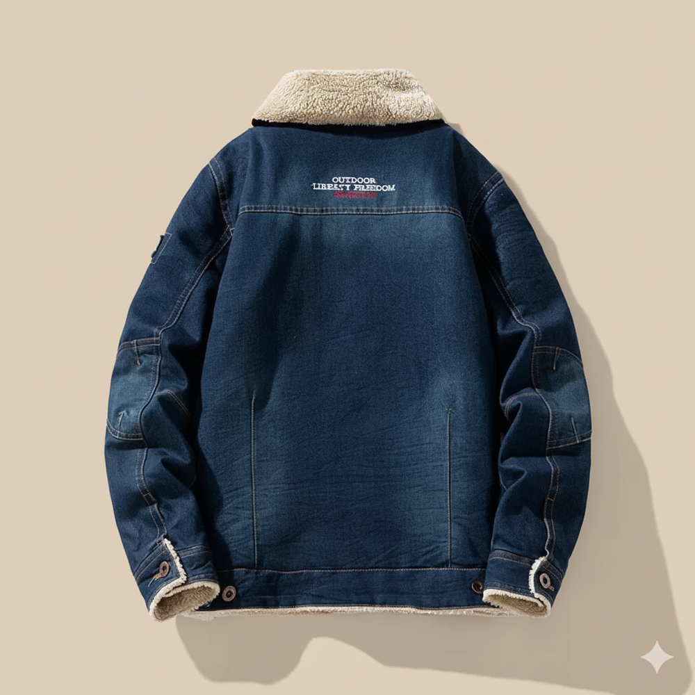 Men's Denim Trucker Jacket, Sherpa Collar and Lining
