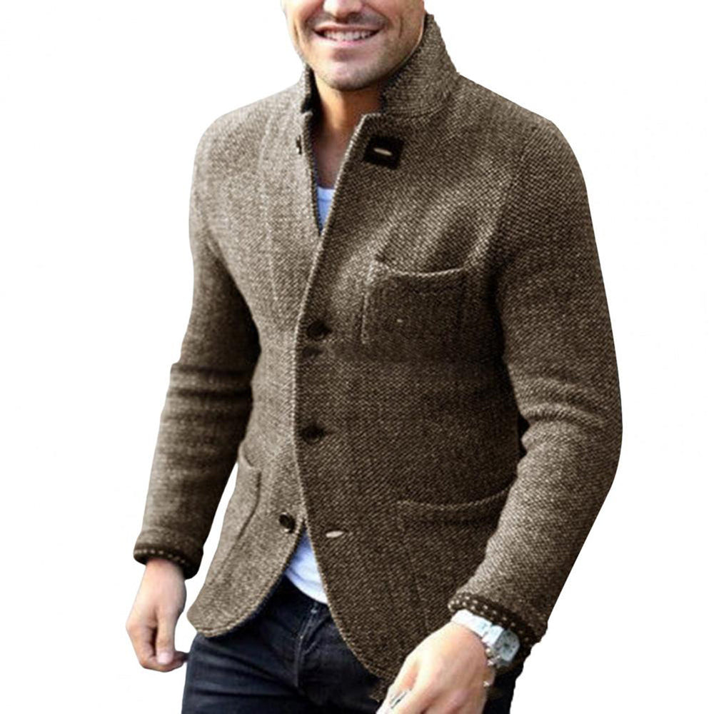 Men's Textured-Knit Blazer Cardigan, Stand-Collar Three-Pocket Jacket
