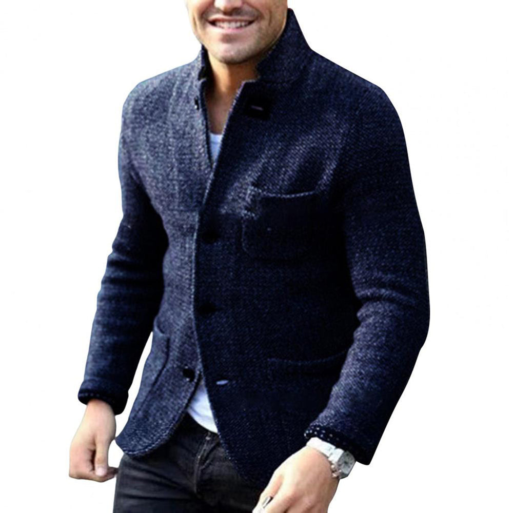 Men's Textured-Knit Blazer Cardigan, Stand-Collar Three-Pocket Jacket