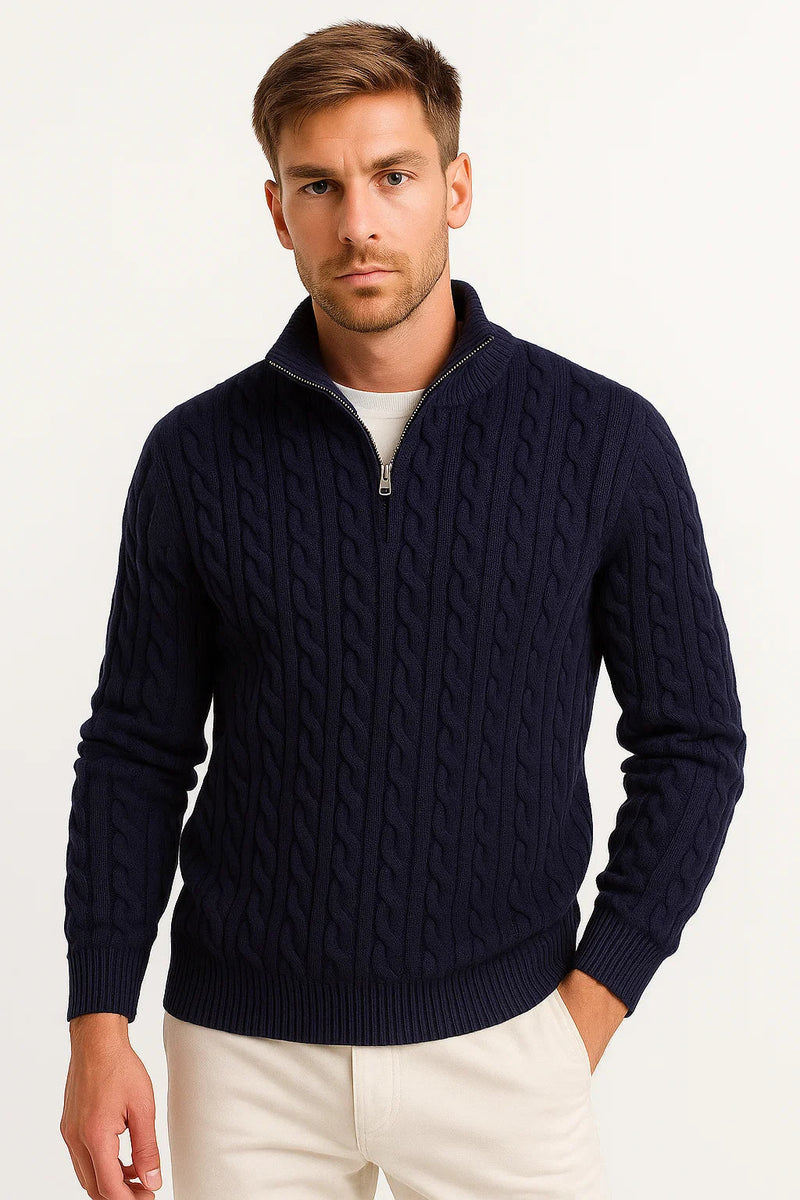 Men's Ribbed Zip-Neck Sweater, Cool-Season Stand-Collar Knit