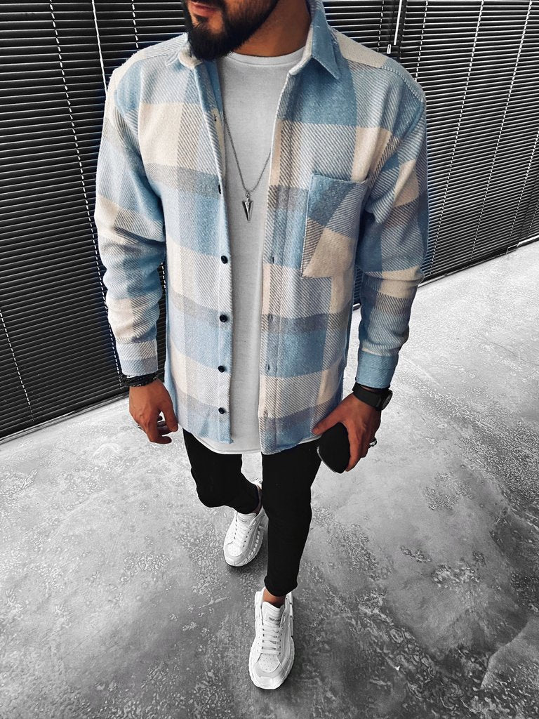 Men's Brushed Check Flannel Overshirt, Button-Front Shirt Jacket