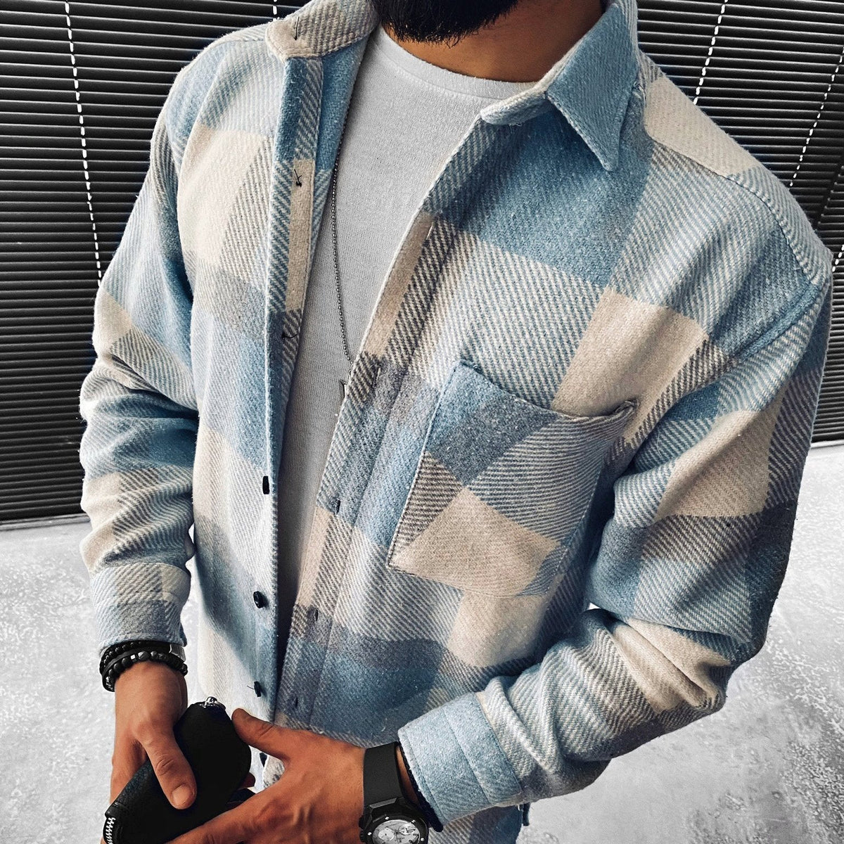 Men's Tartan Ribbed-Trim Open Cardigan, Cool-Season Front-Button Sweater