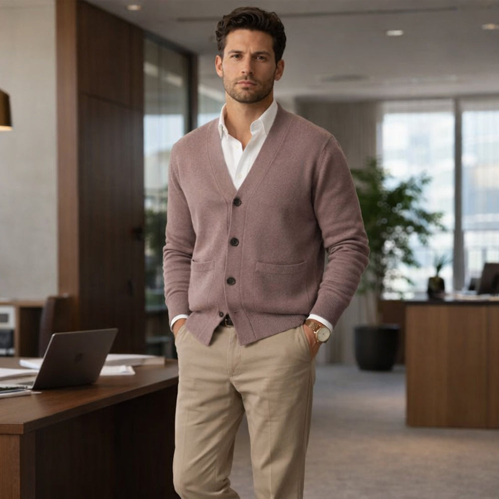 Men's Soft-Knit V-Neck Cardigan, Six-Button Patch-Pocket Sweater
