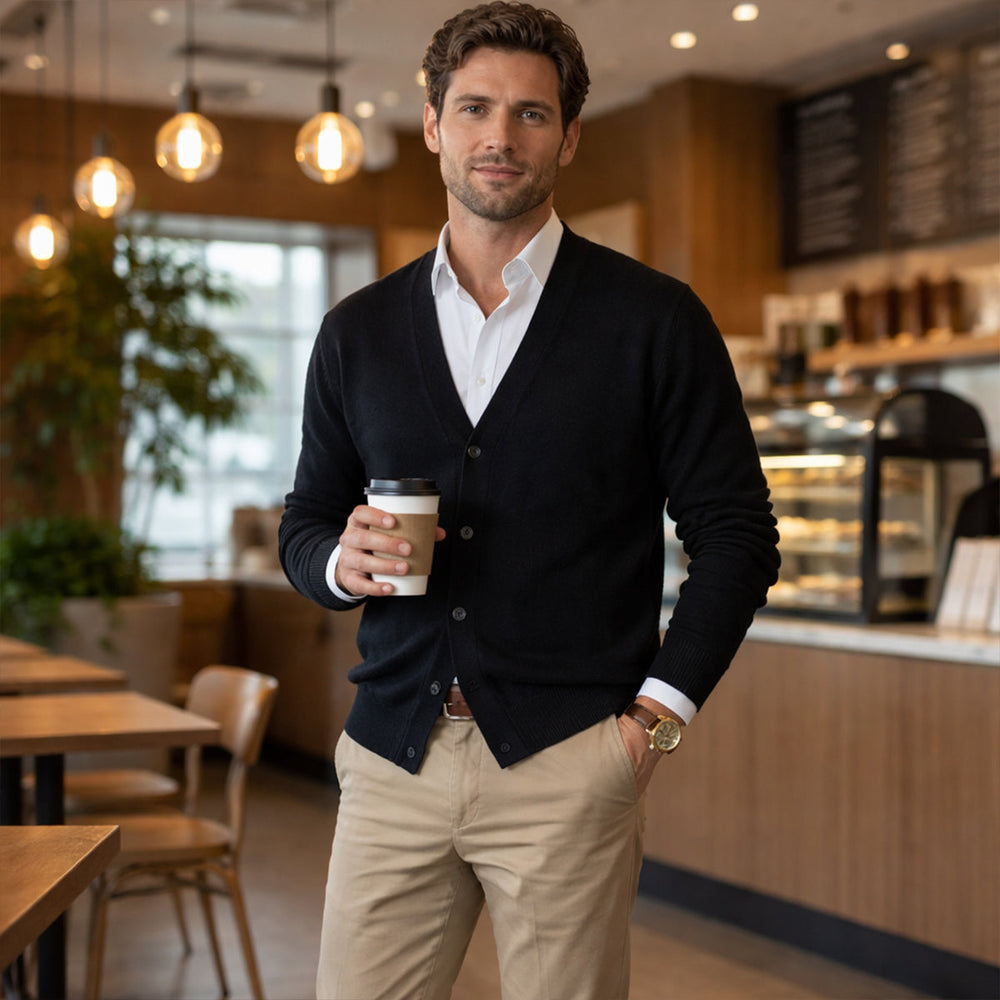 Men's Soft-Knit V-Neck Cardigan, Six-Button Patch-Pocket Sweater