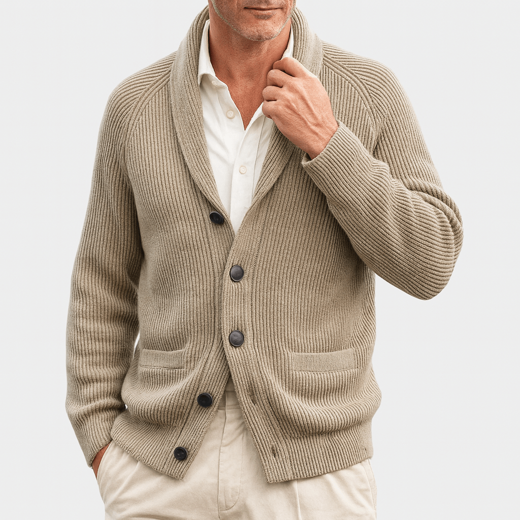 Men's Ribbed Button-Front Cardigan, Classic Knit Overlayer