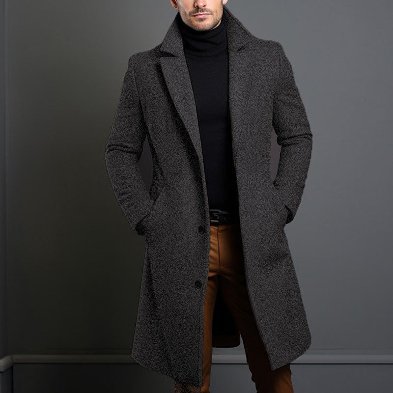 Men's Notch-Lapel Overcoat, Three-Button Below-Knee Coat