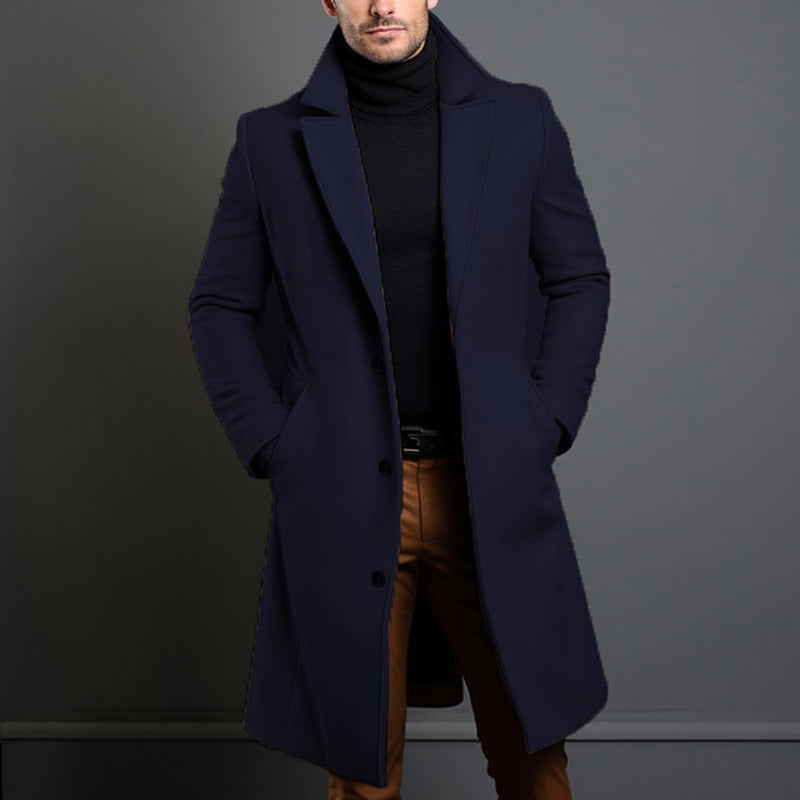 Men's Notch-Lapel Overcoat, Three-Button Below-Knee Coat