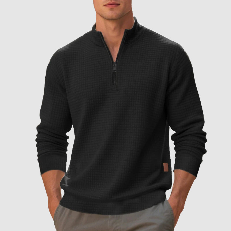 Men's Waffle-Textured Quarter-Zip Pullover, Slim-Fit Mock-Neck Knit