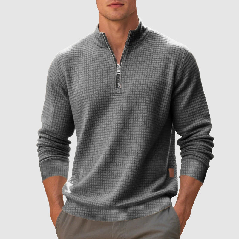 Men's Ribbed Half-Zip Sweater, Smart-Casual Stand-Collar Knit