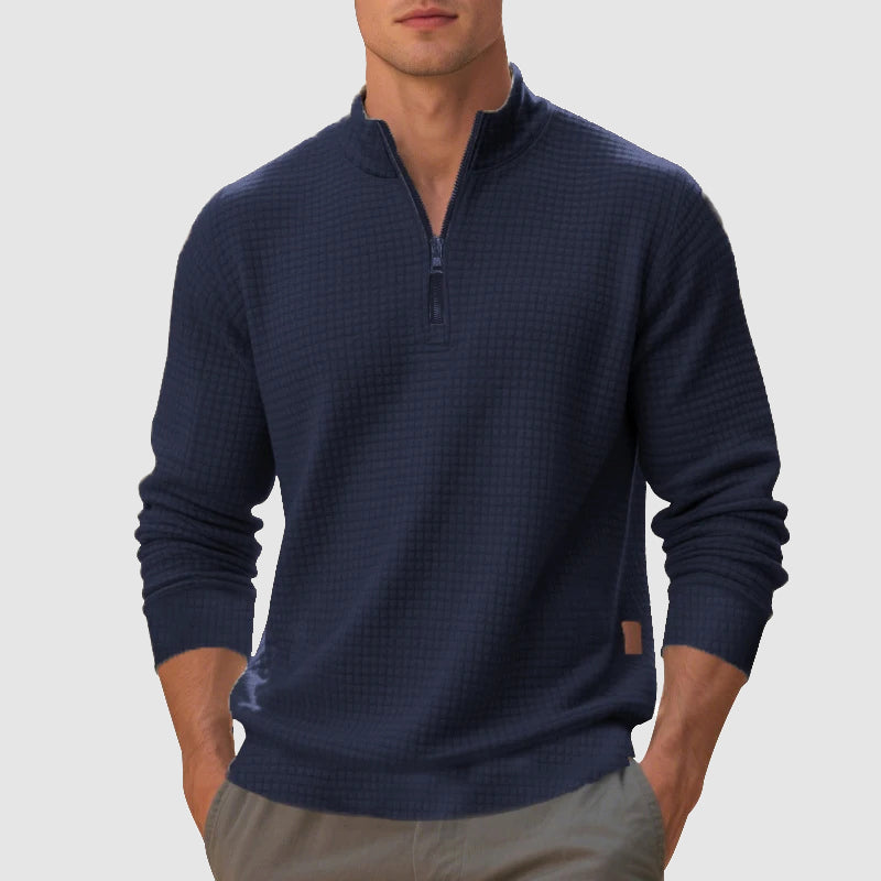 Men's Waffle-Textured Quarter-Zip Pullover, Slim-Fit Mock-Neck Knit