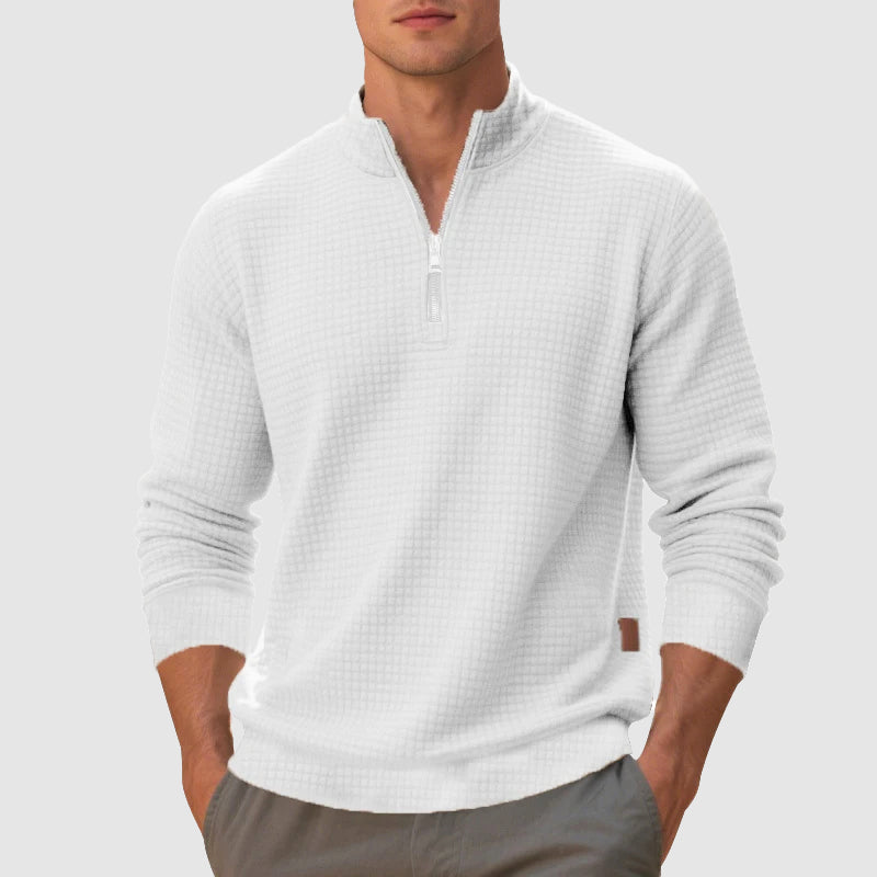 Men's Waffle-Textured Quarter-Zip Pullover, Slim-Fit Mock-Neck Knit