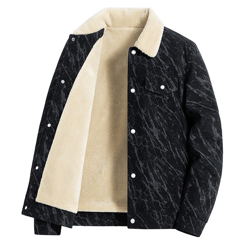 Men's Washed Corduroy Trucker Jacket, Sherpa-Lined Snap Front