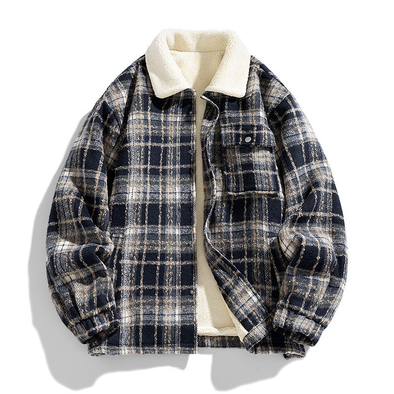 Men's Checked Snap-Front Jacket, Sherpa-Lined Overshirt