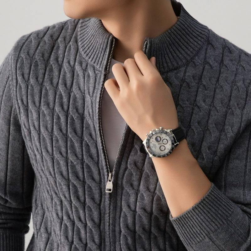 Men's Cable-Knit Full-Zip Cardigan, Stand-Collar Knit Jacket