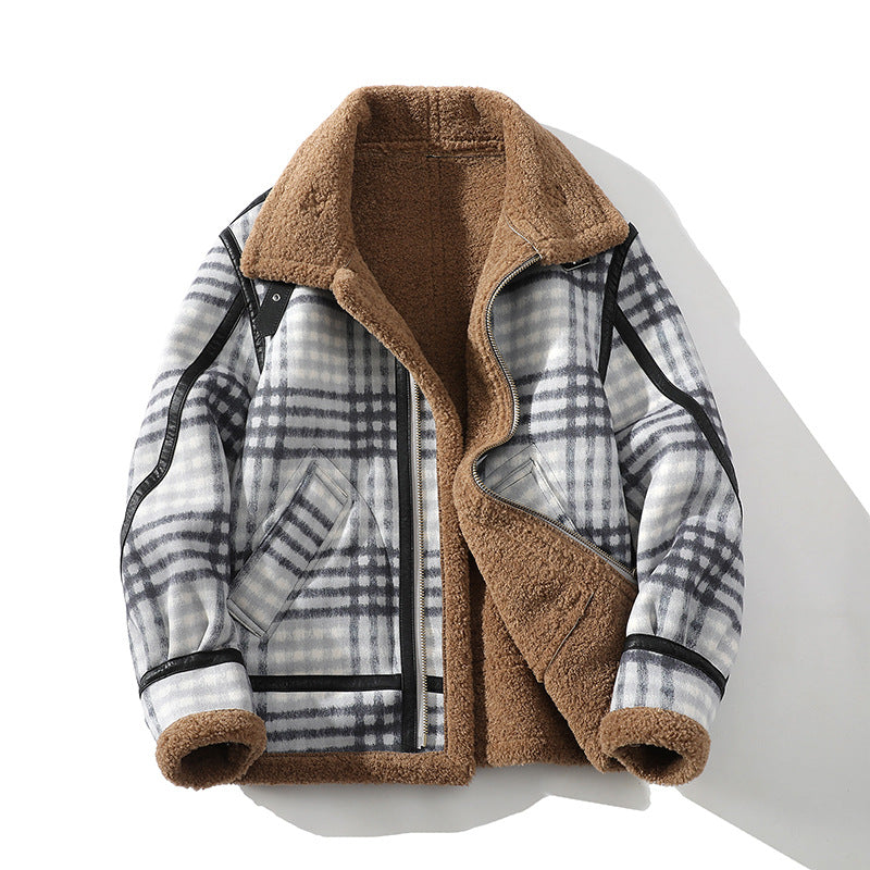 Men's Checked Sherpa Flight Jacket, Contrast-Piped Winter Coat