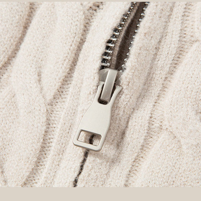 Men's Cable-Knit Full-Zip Cardigan, Stand-Collar Knit Jacket