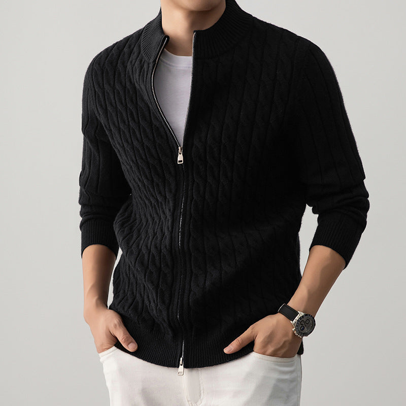 Men's Cable-Knit Full-Zip Cardigan, Stand-Collar Knit Jacket
