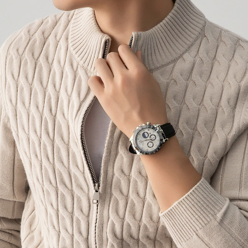 Men's Cable-Knit Full-Zip Cardigan, Stand-Collar Knit Jacket