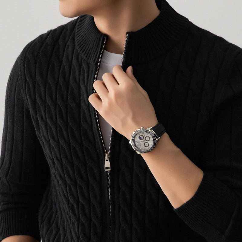 Men's Cable-Knit Full-Zip Cardigan, Stand-Collar Knit Jacket