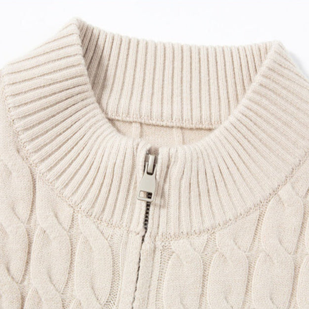 Men's Cable-Knit Full-Zip Cardigan, Stand-Collar Knit Jacket