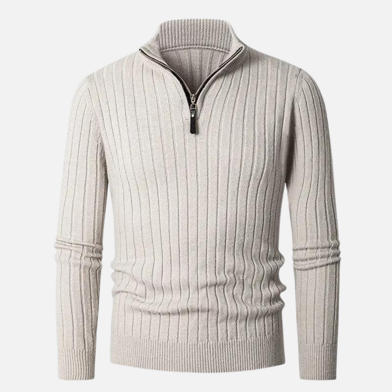 Men's Ribbed Quarter-Zip Top, Mid-Weight Stand-Collar Knit