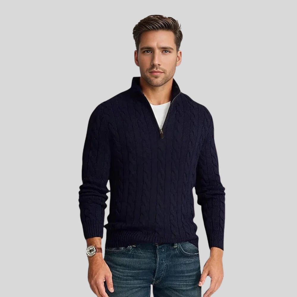 Men's Cable-Knit Quarter-Zip Pullover, Slim Stand-Collar Sweater