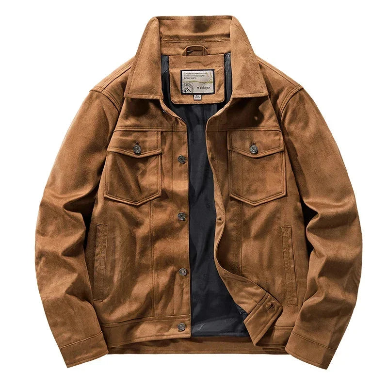 Men's Suede Full-Zip Utility Jacket, Mid-Weight Knit Outerwear Shell