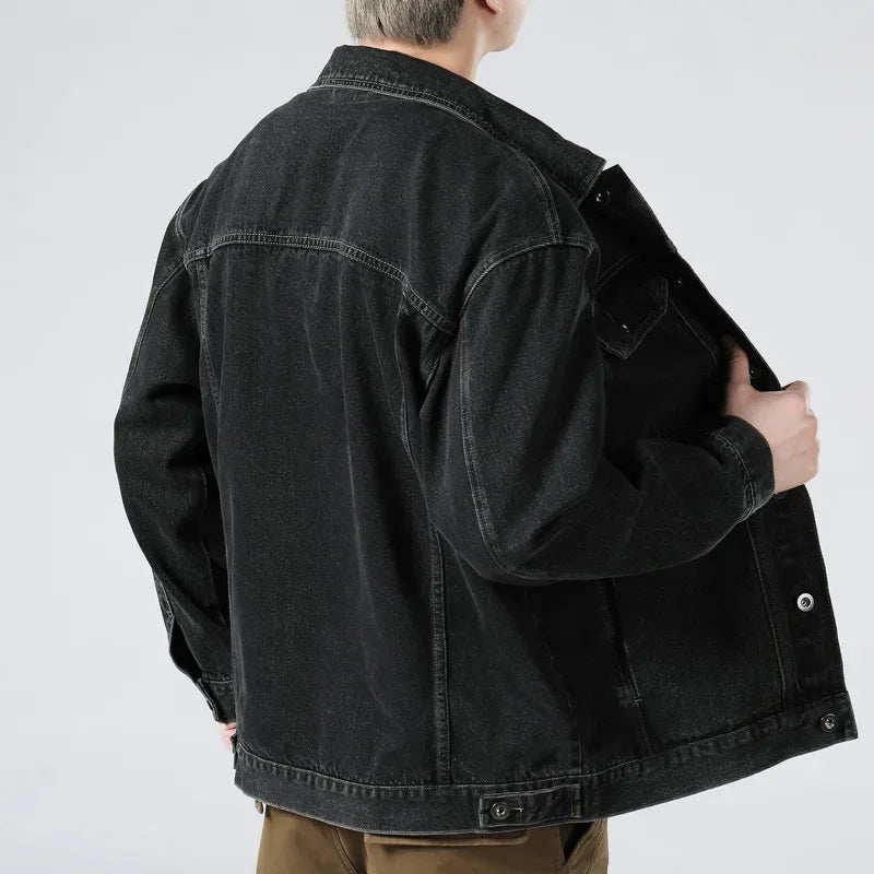 Men's Oversized Denim Trucker Jacket, Contrast-Wash Button Front