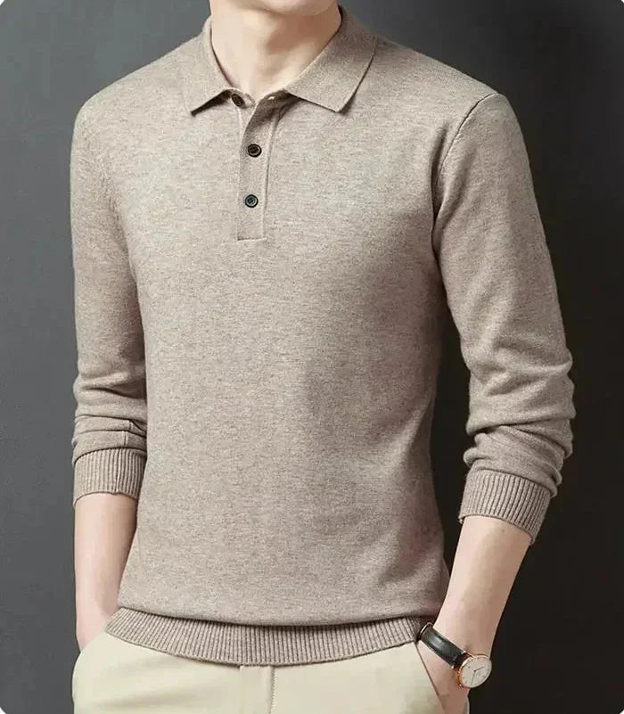 Men's Knit Polo Pullover, Layering Button-Front Sweater Top