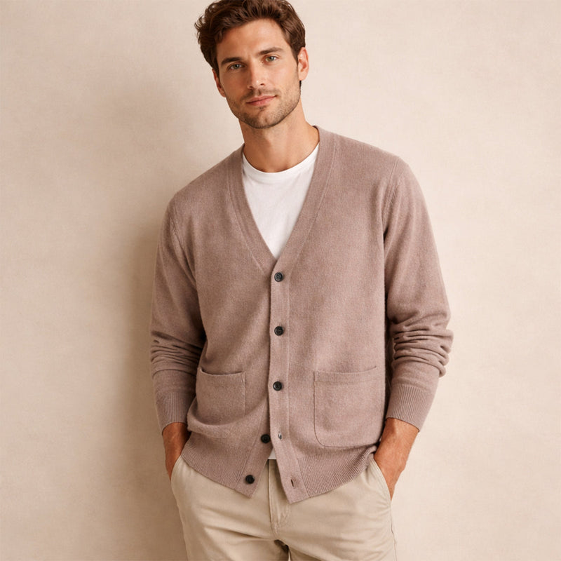 Men's Ribbed V-Neck Cardigan Top, All-Season Front-Button Sweater