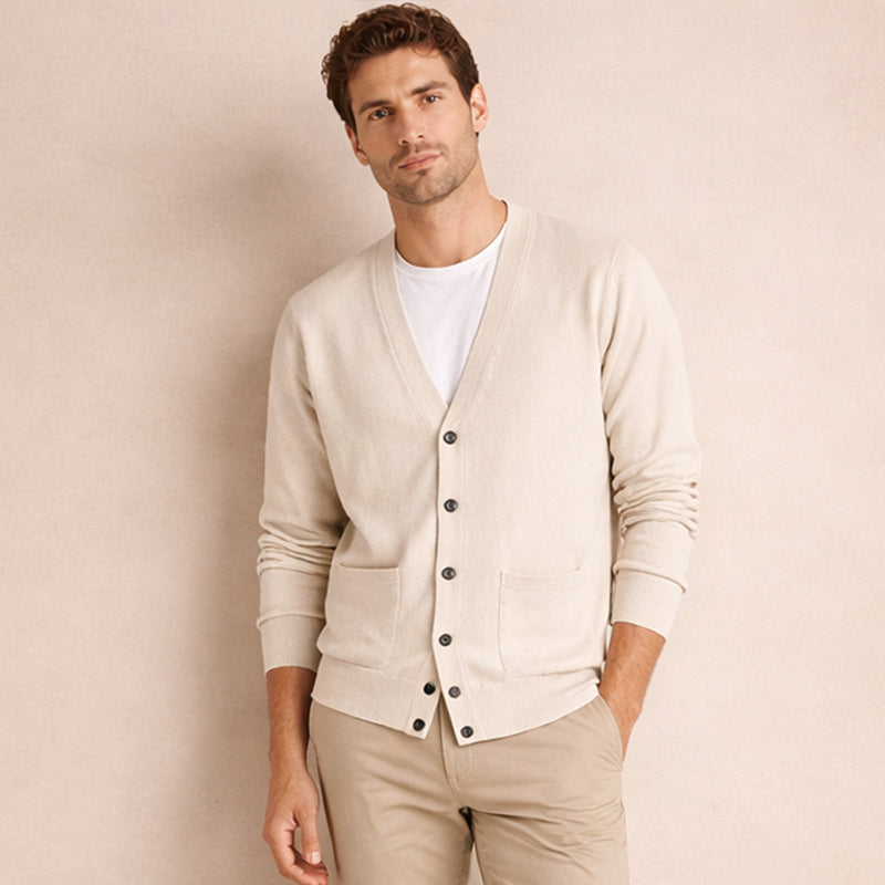 Men's Soft-Knit V-Neck Cardigan, Six-Button Patch-Pocket Sweater